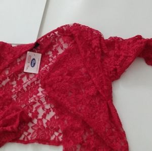 Red lace cardigan